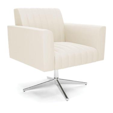 Imagem de Poltrona Giratória Viena Gomada Veludo Base Cromada - D'rossi Cor Bege