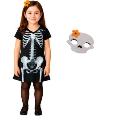 Imagem de Fantasia Infantil Vestido Esqueleto Halloween + Mascára - Genérica, Pr