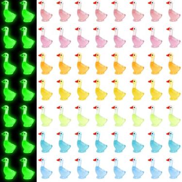 Imagem de Pacote com 70 mini estatuetas de ganso que brilham no escuro, 7 estátuas coloridas de ganso iluminadas para decoração de mesa, jardim de fadas, decoração de quarto, lembrancinhas de festa