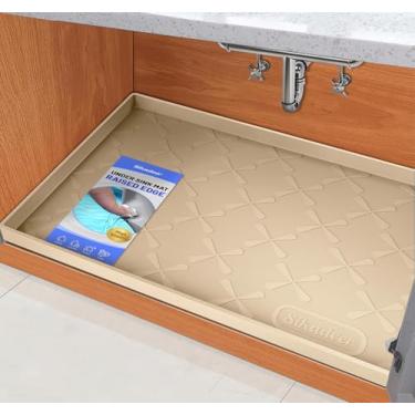Imagem de SIKADEER Tapete embaixo da pia impermeável 94 cm x 56 cm, forro de prateleira de armário de cozinha de silicone com lábios elevados, protetor de pia para organizadores e armazenamento de banheiro,