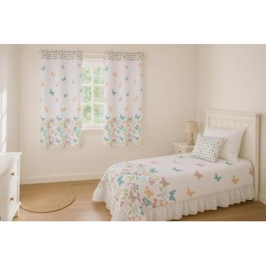 Imagem de Kit Cortina 2 Metros e Colcha Cobre Leite Infantil 07 Peças Para Quart