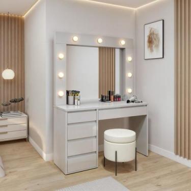 Imagem de Penteadeira Camarim 100 MDF 184 X 136cm Anne Off White - Mavaular