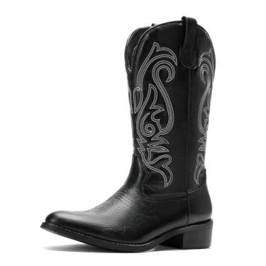 Imagem de TruVeld Botas de caubói masculinas com bico fino retrô estilo ocidental e bordado Vaqueras para Hombre, Preto, 45