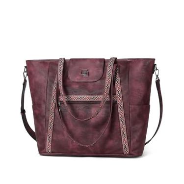 Imagem de FADEON Bolsa grande para laptop feminina designer de couro bolsa para laptop moda mochila de viagem bolsa de ombro bolsa de ombro vermelha