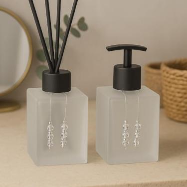 Imagem de Kit Lavabo Luxuoso de Vidro Cubo 250ml – Sabonete Líquido + Difusor de Ambientes, Design Sofisticado, Ideal para Presente e Decoração(Fosco Incolor C/Preto)