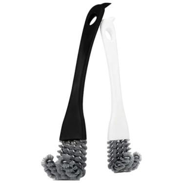 Imagem de Escova de limpeza de fogão de 2 cores - conjunto de raspador e escova 2 em 1, ferramenta de limpeza de grelha com design curvo (branco e preto)