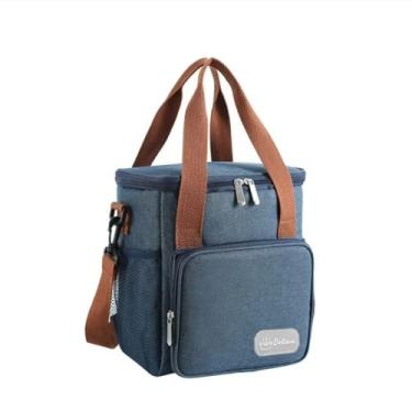 Imagem de Bolsa Térmica Marmita Isolante com Alça de Ombro e Mão Ideal para Trabalho Escola e Passeios (azul)