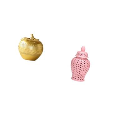 Imagem de Fenteer Estátua de Fruta de Resina E Jarra de Gengibre de Porcelana Vaso Decorativo para Mesa Moderna Estante Sala de Jantar Quarto Escritório Arranjo Floral