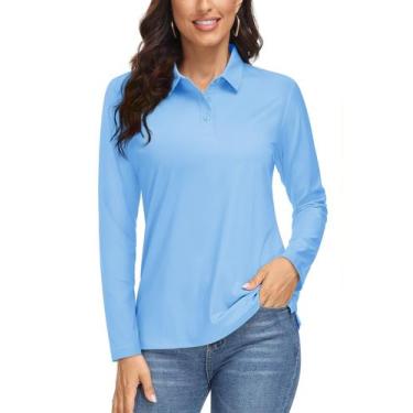 Imagem de Camisa polo MAGCOMSEN com gola seca UPF 50+ para mulheres, azul
