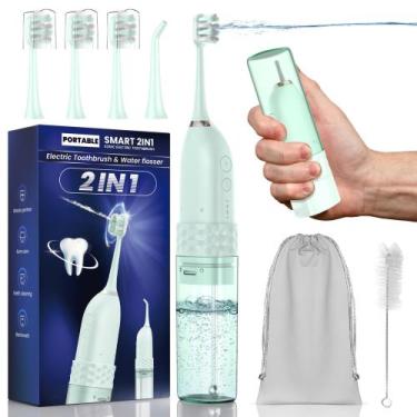 Imagem de Fio dental portátil com escova de dentes elétrica, kit de limpeza de d