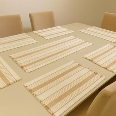 Imagem de Conjunto de 5 jogos americanos + caminho de mesa de Natal Jogos americanos de Natal Mesa de jantar Para uso doméstico(Caramelo duas faixa)