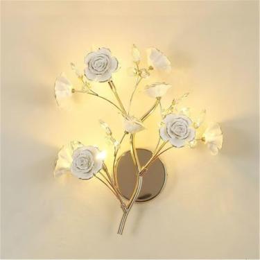 Imagem de Luminária de parede contemporânea em cerâmica com flor de rosa, LED, estilo campestre francês, criativa, para sala de estar, restaurante, quarto, menina, casa de campo, corredor, cabeceira (