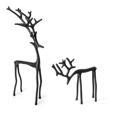 Imagem de Bivpreom 2 peças de decoração de Natal de rena, decoração de rena de metal preto para centros de mesa, cornija, sala de estar, quarto, escritório