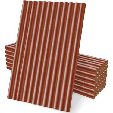 Imagem de Manarty Bastões de cola quente marrom, 48 peças 0,43 polegadas de diâmetro x 20,3 cm de comprimento, grandes bastões de cera de cola quente para tecidos de vidro de madeira de metal, artesanato
