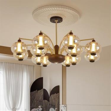 Imagem de Lustre contemporâneo de latão para sala de estar com LED, estilo retrô, criativo, para restaurante, quarto, escritório, hotel, casa de campo, café, luminária pendente (R 12 lâmpadas)
