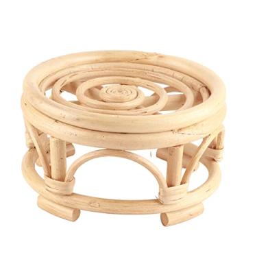 Imagem de Fabater Pequeno Suporte de Planta de Vime Redondo de Vime Boho Rattan para Interior, Fazenda Rústica Pedestal de Círculo de Madeira para Decoração e Exibição, Mesa (Pequeno)