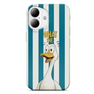 Imagem de Compatível com iPhone 17 capa listrada pato, engraçado What The Duck listras azuis capa de telefone protetora estética para mulheres homens adolescentes