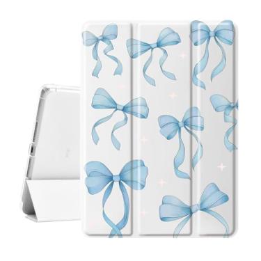 Imagem de Idocolors Linda capa com laço azul para iPad Pro de 12,9 polegadas (2018/2020/2021/2022), capa de tablet dobrável tripla com suporte para despertar/hibernar e lápis automático - Capa protetora