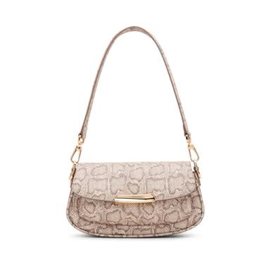 Imagem de Anne Klein Bolsa feminina de ombro pequena com placa esculpida de cobra sintética, vison