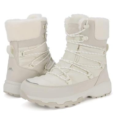Imagem de OUTJET Botas de neve femininas para inverno, impermeável, leve, quente, com forro de pele sintética, Off-white, 37