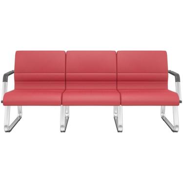 Imagem de Cadeira Longarina 3 Lugares Recepção Com Braço Pés Cromado Lev P03 Vinil Vermelho - Lyam Decor