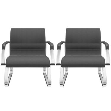 Imagem de Kit 02 Cadeiras De Escritório Recepção Fixa Pés Cromado Lev P03 Crepe Preto - Lyam Decor