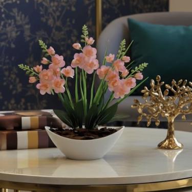 Imagem de Arranjo de Orquídea Artificial Planta Decorativa Vaso e Casca Polida(Rosa Claro1)
