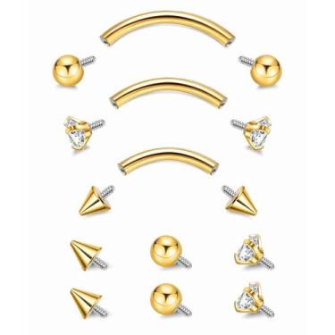 Imagem de Masedy 3 peças 16G 18G G23 piercing de sobrancelha de titânio puro para mulheres e homens barra curvada minúsculo anel de sobrancelha vertical labret lábio joia interna roscada torre helix concha