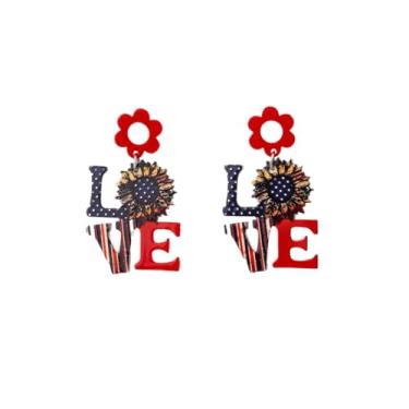 Imagem de Brincos patrióticos femininos de 4 de julho, brinco com bandeira americana, Dia da Independência, vermelho, branco e azul, brincos pendentes em formato de gota, Medium, Metal, Sem pedra preciosa