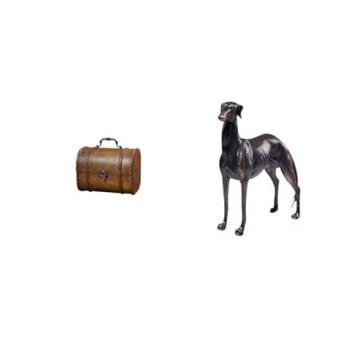 Imagem de MotiveTech Caixa Organizadora de Joias Vintage em Madeira com Estatueta de Cão Galgo em Resina, Ideal para Guardar Anéis, Joias de Aniversário E Acessórios Corpo