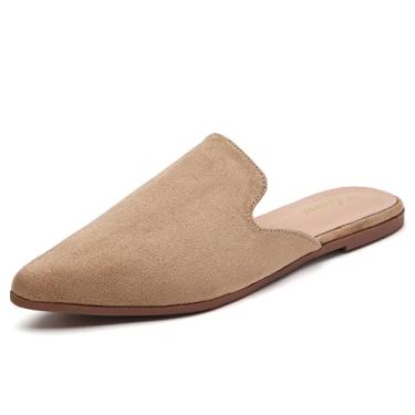 Imagem de Tilocow Mules for Woman, confortável, bico fino, frente única, mocassins rasos para negócios, casual, sem cadarço, Br Camurça marrom claro, 36