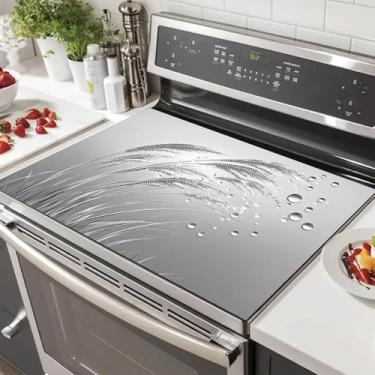 Imagem de HOMETITUTE Tampa superior de fogão 71 x 50 cm diatomita prata palheta e orvalho decoração de cozinha tapete decorador fogão elétrico tampa superior de vidro almofada resistente ao calor tapete de