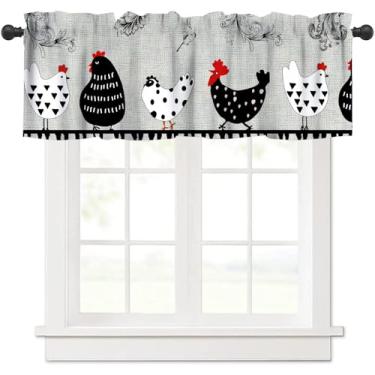 Imagem de Cortina de galo de fazenda para cozinha divertida país retrô folhas de animais pequeno pássaro fazenda bolso tratamento de janela para quarto sala de estar 137 x 45 centímetros
