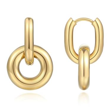 Imagem de Rhinelife - Brincos de argola femininos, banhados a ouro 18 K, hipoalergênicos, joias modernas para presente para ela, tamanho pequeno, médio e grande, Small, Aço inoxidável, Sem pedra preciosa