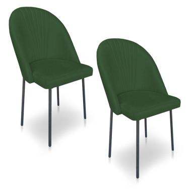 Imagem de Kit 2 Cadeiras Poltrona De Jantar Ariel Suede Verde Pés De Ferro Preto - Pallazio