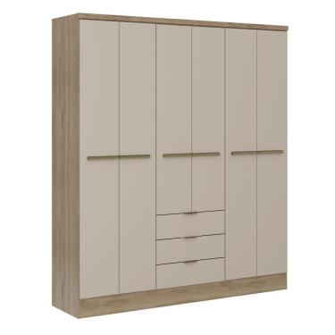 Imagem de Guarda Roupa Casal 6 Portas Troy Carraro Noce C/ Off White