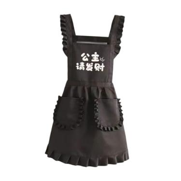 Imagem de Ｂｅｓｇａ de empregada retrô com babados e alça ajustável para uso doméstico, feminino, em cafés e cozinhas, com bolsos. Ideal para cozinhar assar, Preto