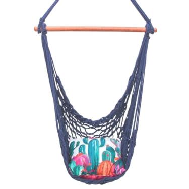 Imagem de Rede Cadeira Balanço Descanso Teto Suspensa Trançada Reforçada(Azul Marinho)