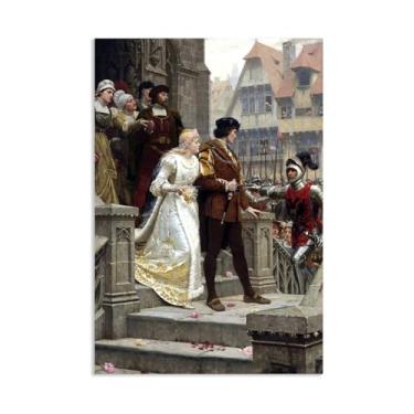 Imagem de Edmund Leighton impressão em tela Call to Arms por reproduções de pinturas famosas Edmund Leighton pôster arte de parede para sala de estar quarto decoração de parede 100 x 70 cm (83.8x71.1 cm) sem