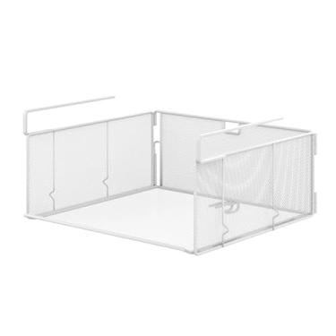 Imagem de Bothyi Cesto organizador dobrável de arame para prateleira inferior, ideal para pendurar na despensa da cozinha, Branco