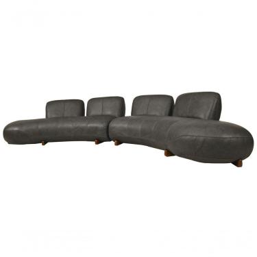 Imagem de Sofá De Couro Onix Big Chaise 4,20 M Soft Charcoal - Mempra