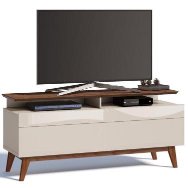 Imagem de Rack Classic 146cm 2 Gaveta Prateleira OffWhite Freijó Imcal