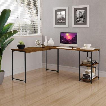 Imagem de Mesa Em L Office Em Mdf Estilo Insdustrial Klm Store Imbuia/ Preto