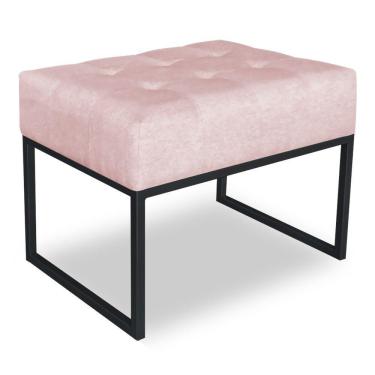 Imagem de Puff Lisa Suede Rosa Bebê Base Metálica Industrial Preto - Pallazio