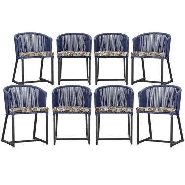 Imagem de 8 Cadeiras De Jantar área Noronha Preta E6 Trama Original Azul