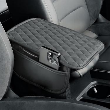 Imagem de JIATUWAN Capa de console central universal de couro para console protetor, capa de descanso de braço de carro com 2 bolsos laterais, almofada de console intermediária à prova d'água adequada para a