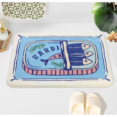 Imagem de SHIYUE Tapete de banho de lata de sardinha para tapetes de banheiro, tapete de microfibra ultra macio e fofo com absorção de água antiderrapante para quarto, banheiro engraçado (45 x 66 cm, azul