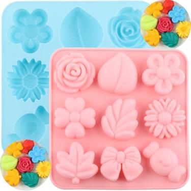 Imagem de EPYHREHM 9 moldes de silicone para doces de flor de cavidade margarida tulipa moldes para chocolate doce conjunto de 2