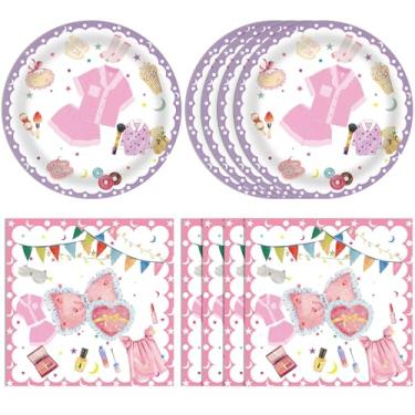 Imagem de Actoridae 40 peças de decorações de festa de pijama rosa para meninas - Conjunto de pratos e guardanapos de papel de pijama de 17,8 cm para meninas | Serve 20