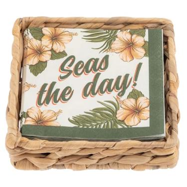 Imagem de Karma, Porta-guardanapos de coquetel de tecido para mesa e cozinha – Dispensador de guardanapos plano Boho para jantar em casa e ao ar livre, porta-guardanapos de papel, Seas the Day